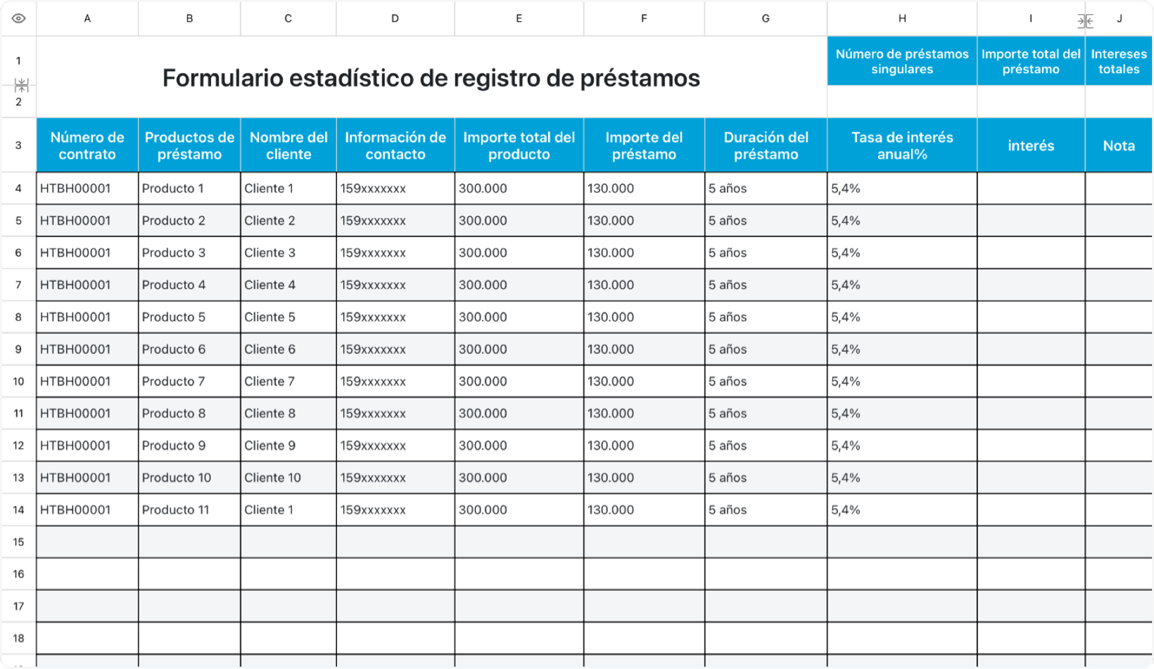 Formulario estadístico de registro de préstamos